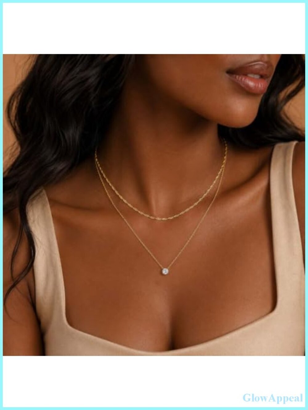 Layered 14k Gold Plated Cubic Zirconia Pendant Necklace Adjustable
